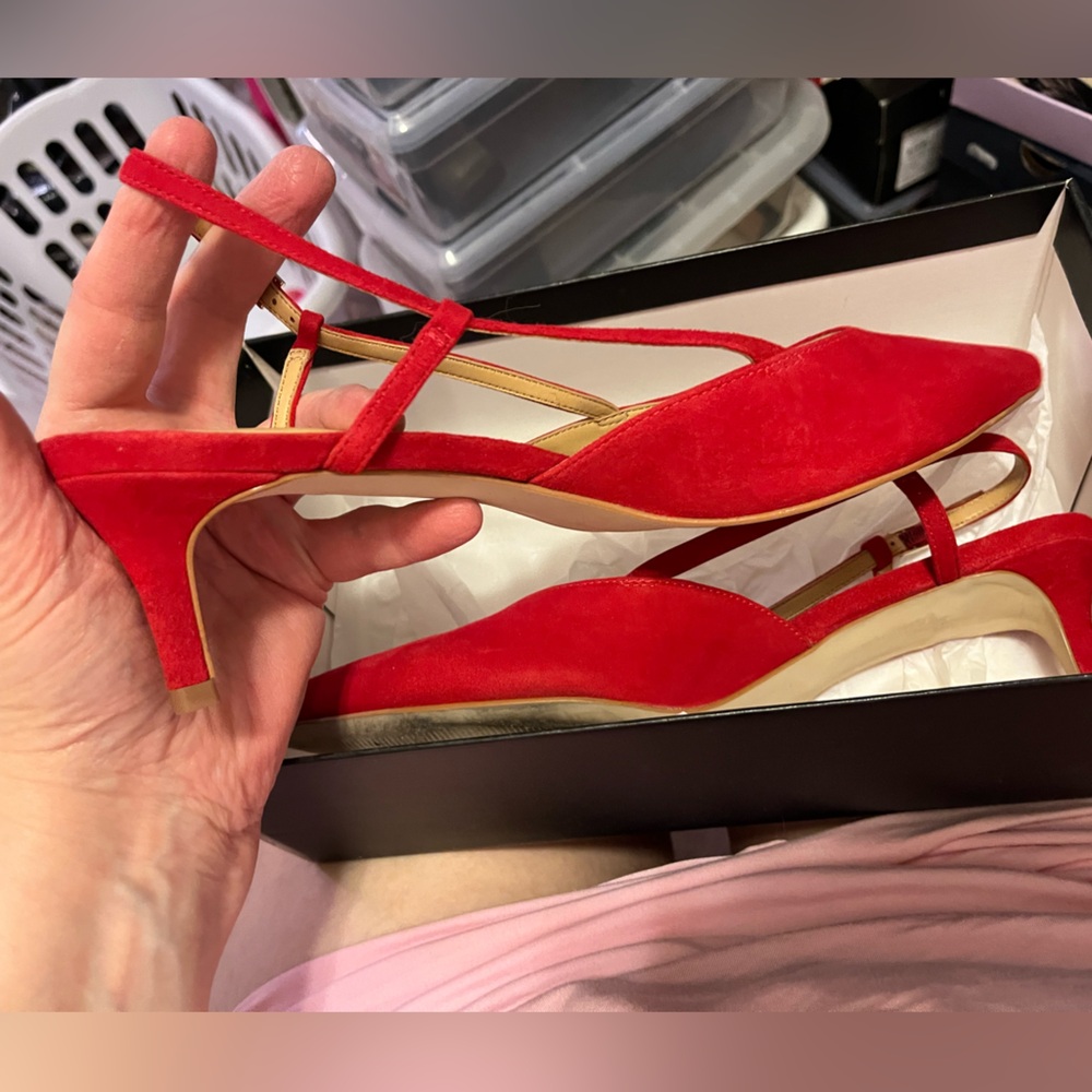 Talbots Red Suede 100% LEATHER Slingback dress 1 1/2” heels 11M NWOT